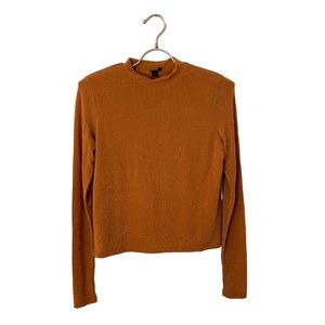 Stone Row Rust Orange Gold Metallic Mock Neck Long Sleeve Top Women’s M